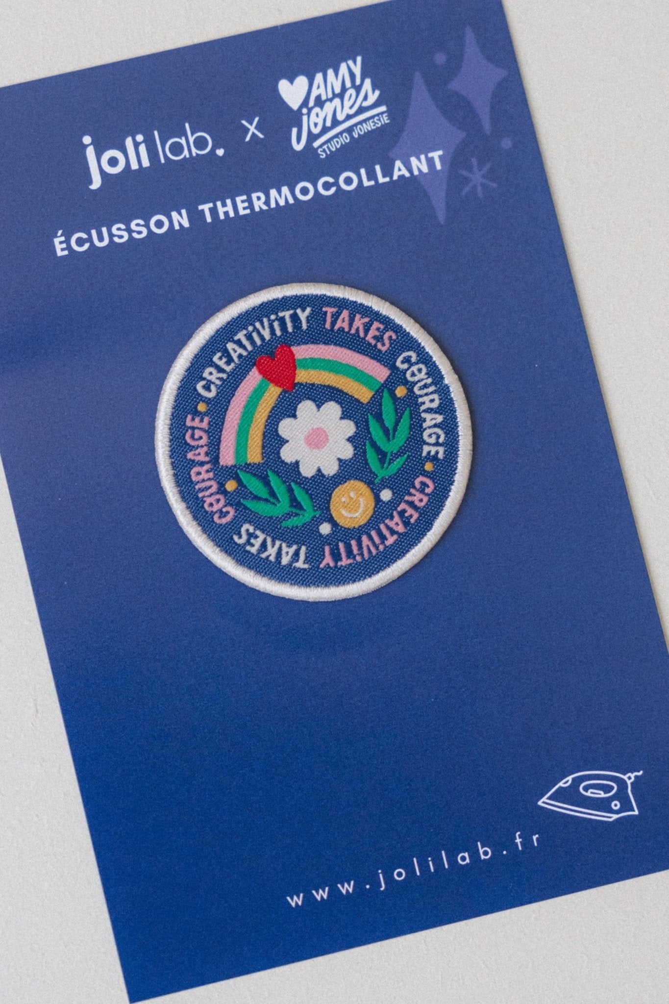 Écusson thermocollant - creativity fond bleu - Joli Lab