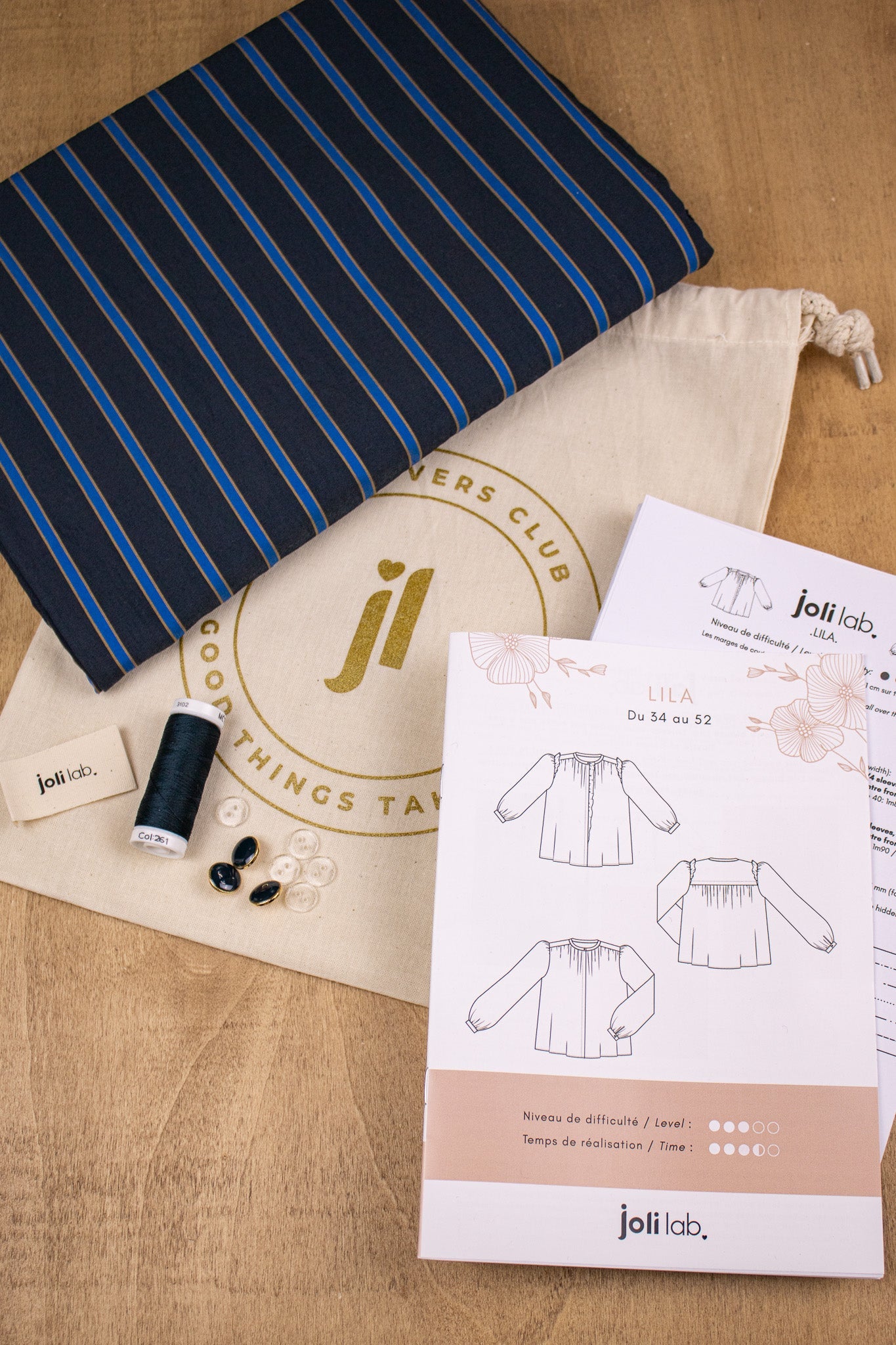 Joli Kit Couture - Blouse Lila rayée bleue - Joli Lab