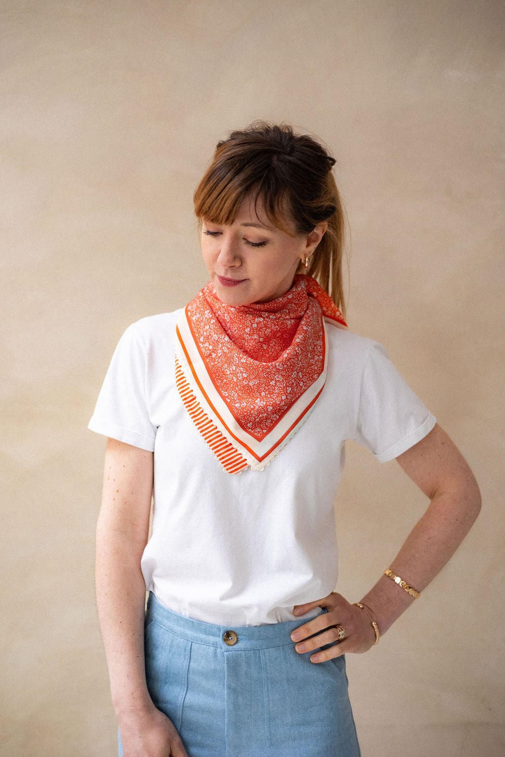 Joli Kit Couture - Foulard Flora orange sanguine - Joli Lab