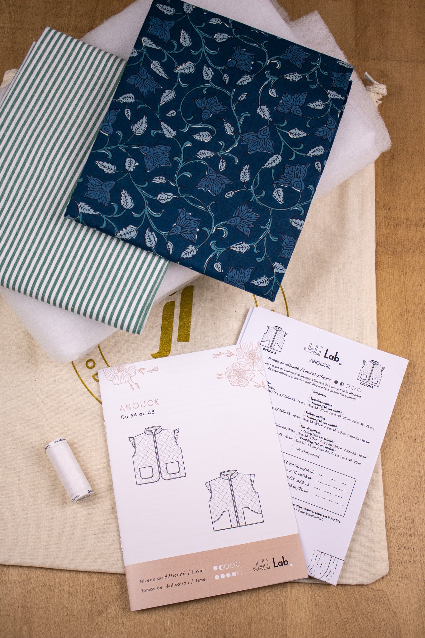 Joli Kit Couture - Gilet Anouck coton indien bleu - Joli Lab