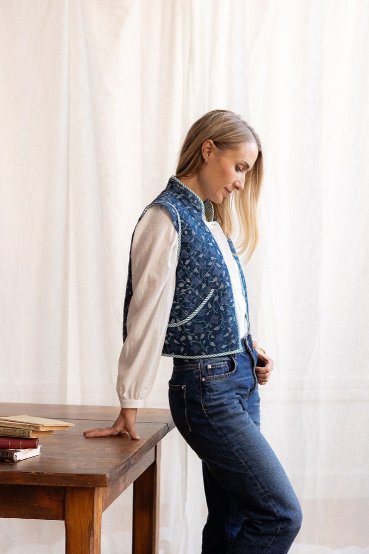 Joli Kit Couture - Gilet Anouck coton indien bleu - Joli Lab