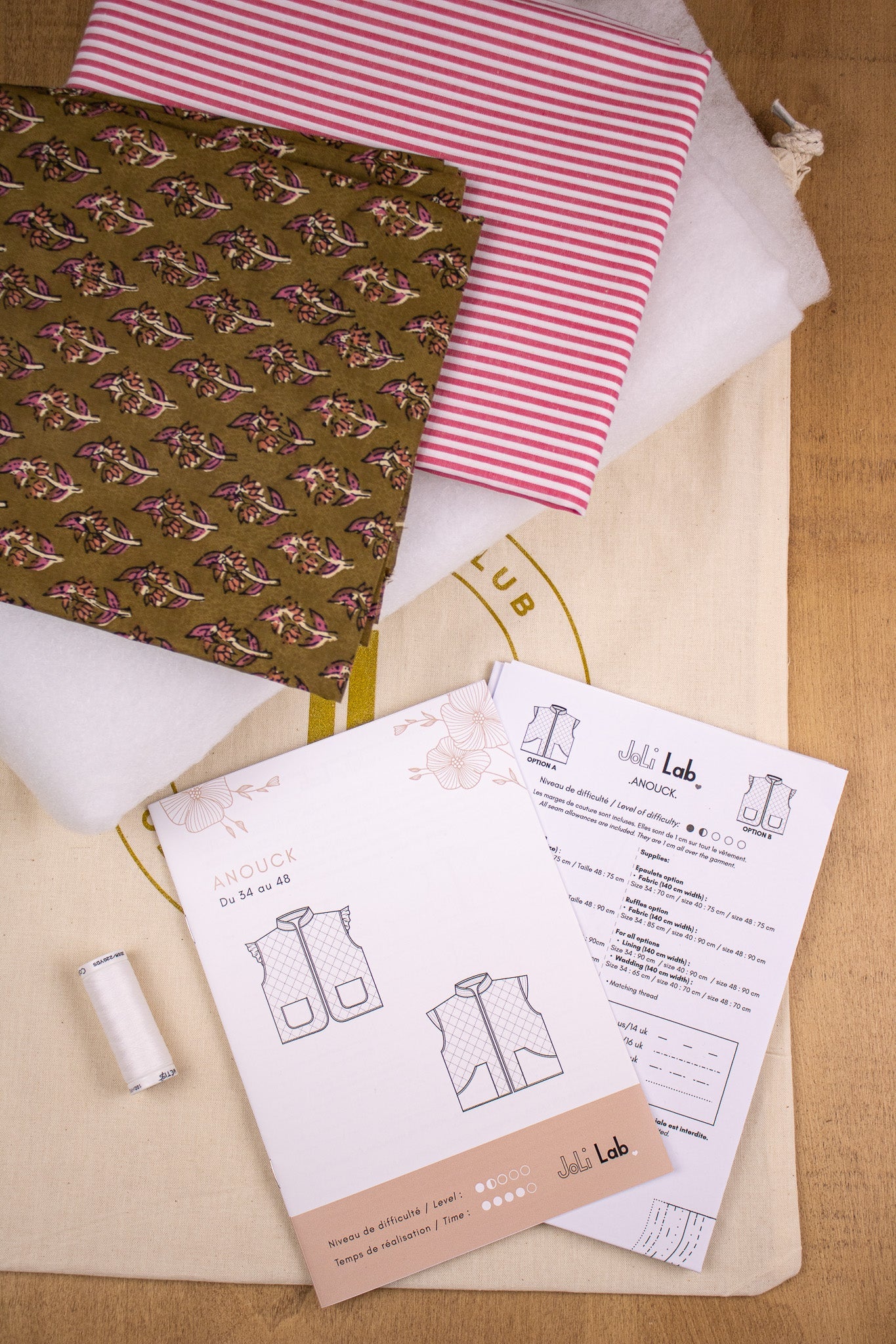 Joli Kit Couture - Gilet Anouck coton indien kaki - Joli Lab