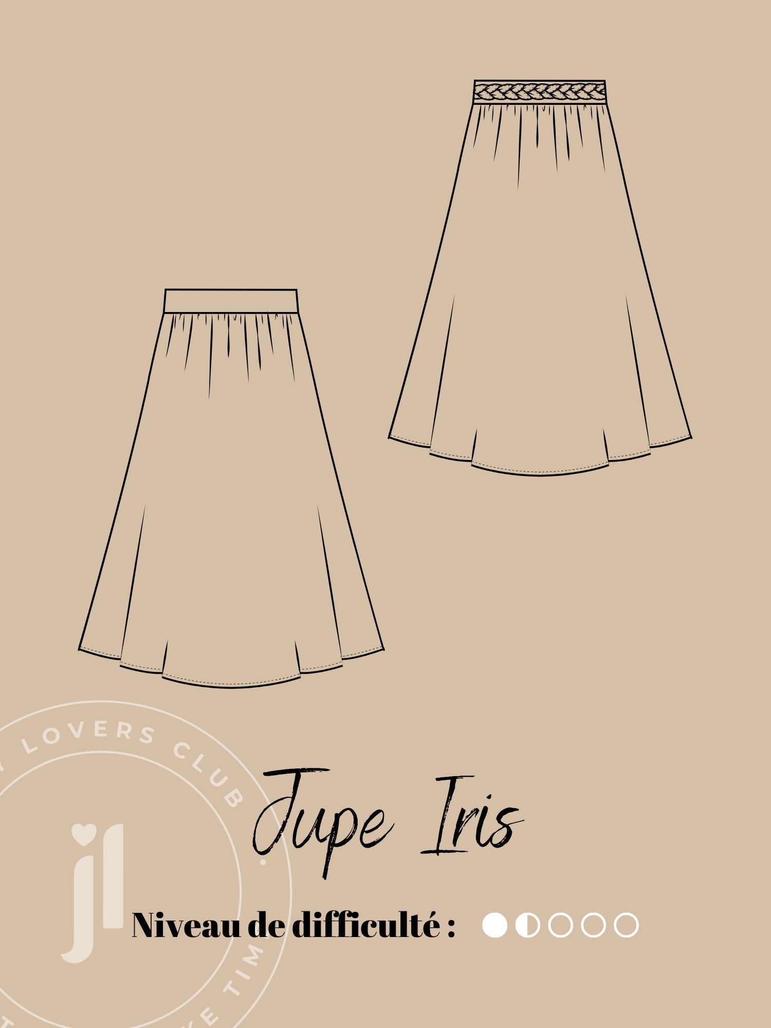 Joli Kit Couture - Jupe Iris imprimé Hana lie de vin - Joli Lab