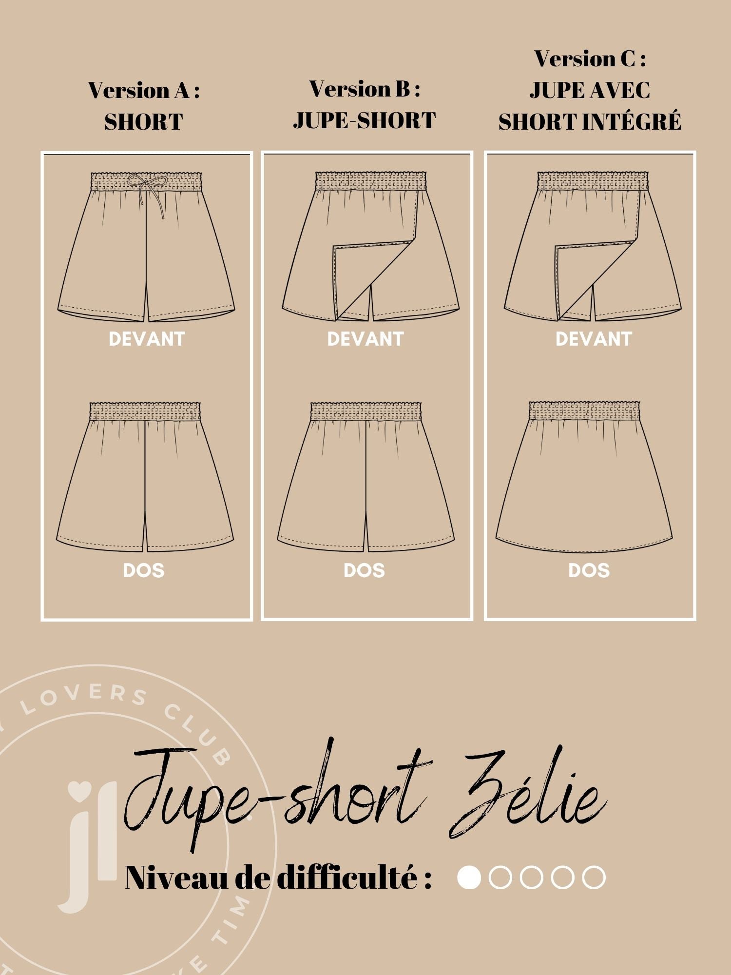 Joli Kit Couture - Jupe - short Zélie coton indien kaki - Joli Lab