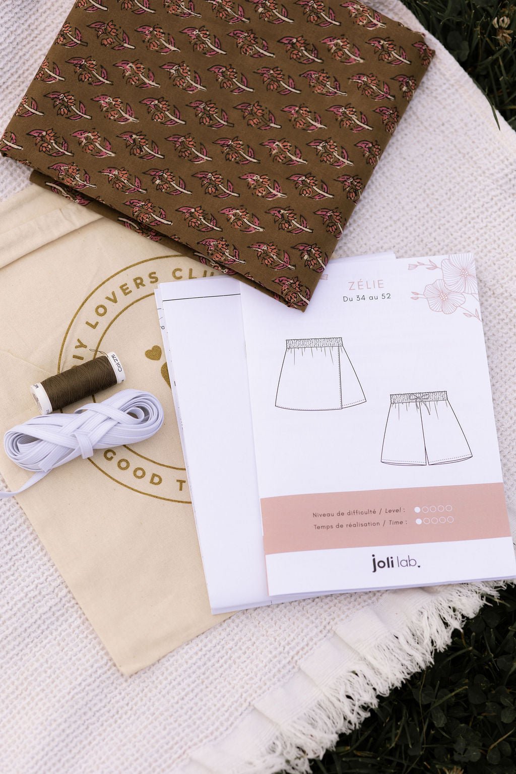 Joli Kit Couture - Jupe - short Zélie coton indien kaki - Joli Lab