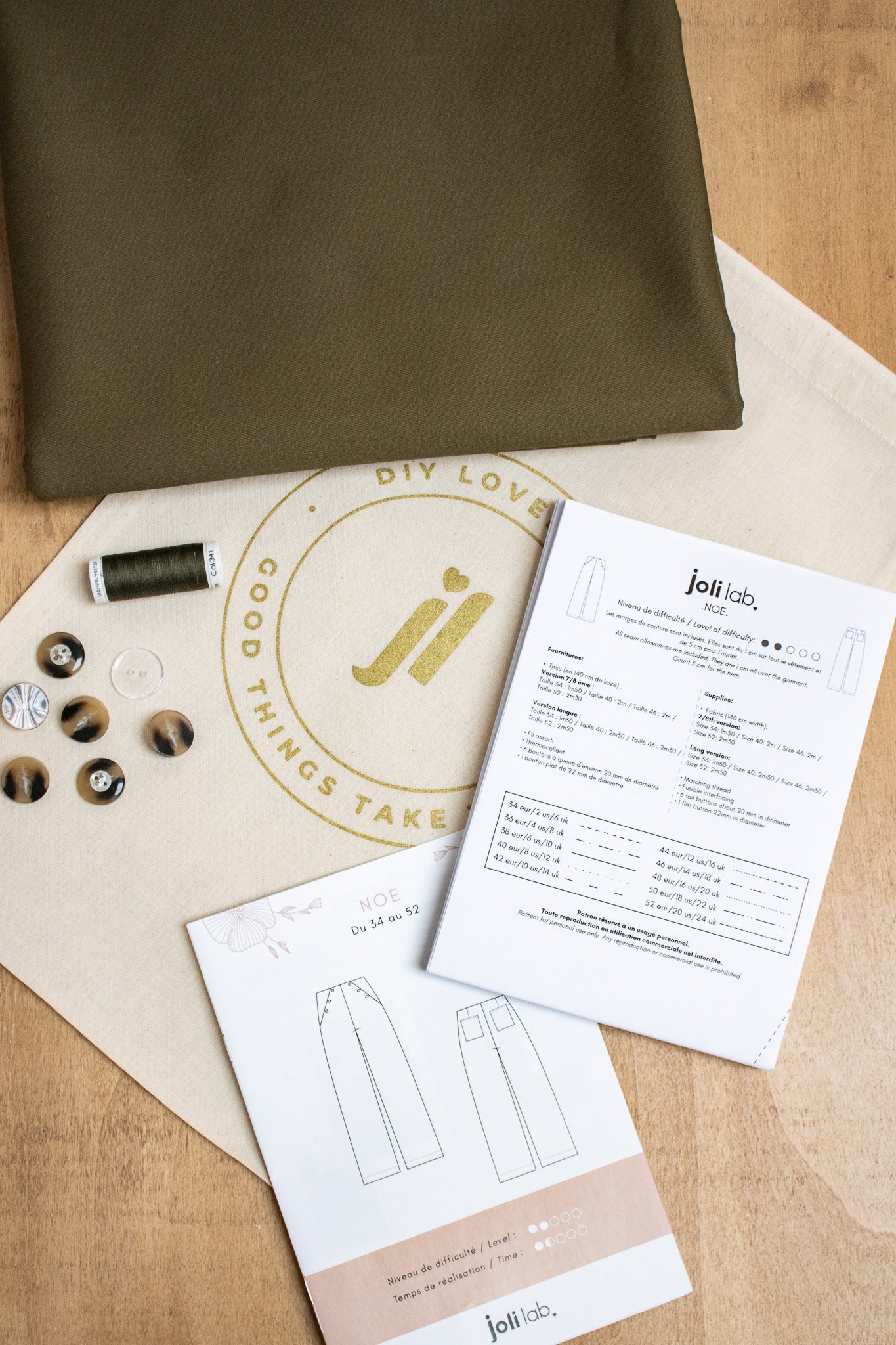 Joli Kit Couture - Pantalon Noé twill kaki - Joli Lab