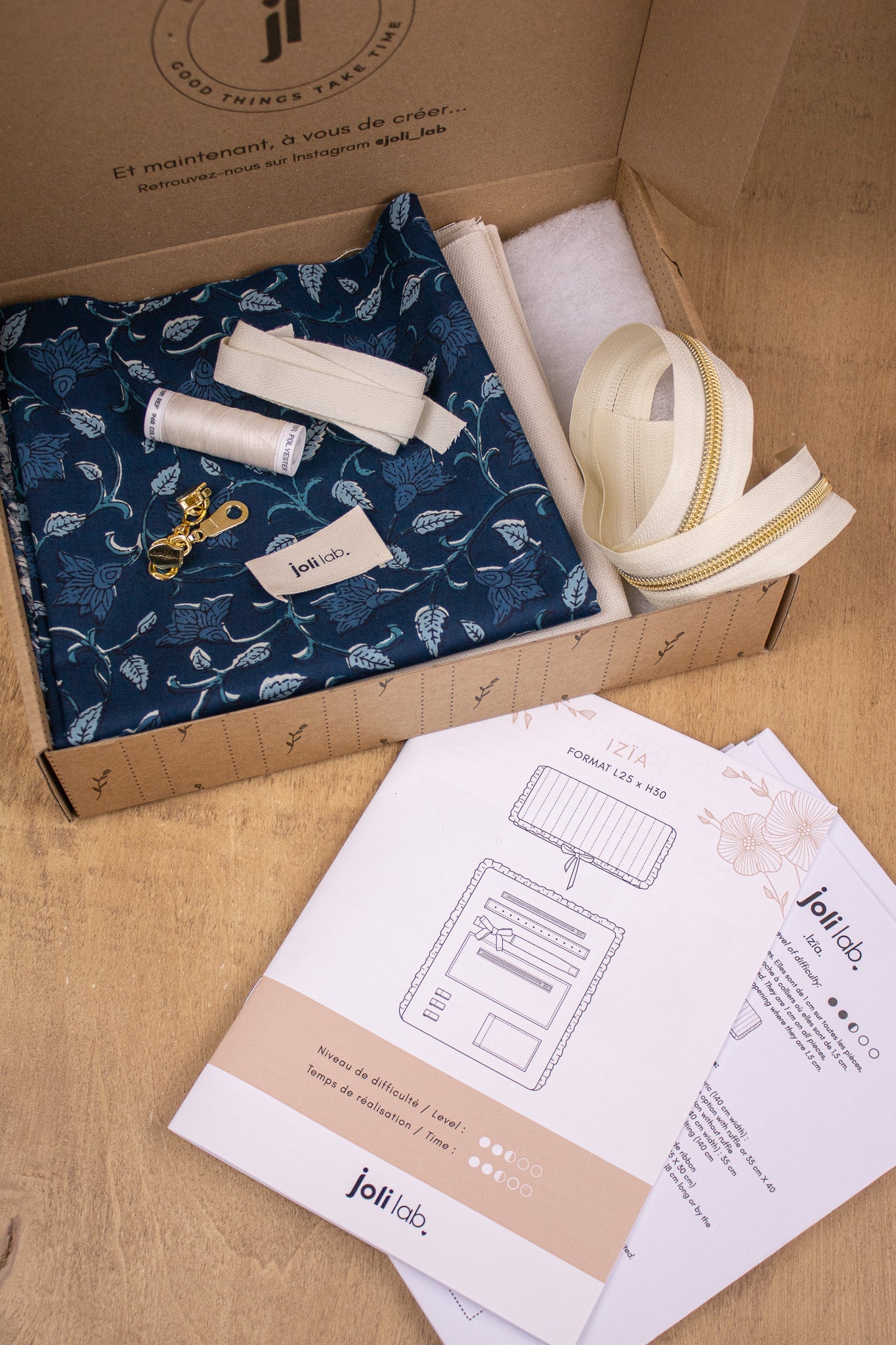 Joli Kit Couture - Trousse Izïa coton indien bleu - Joli Lab