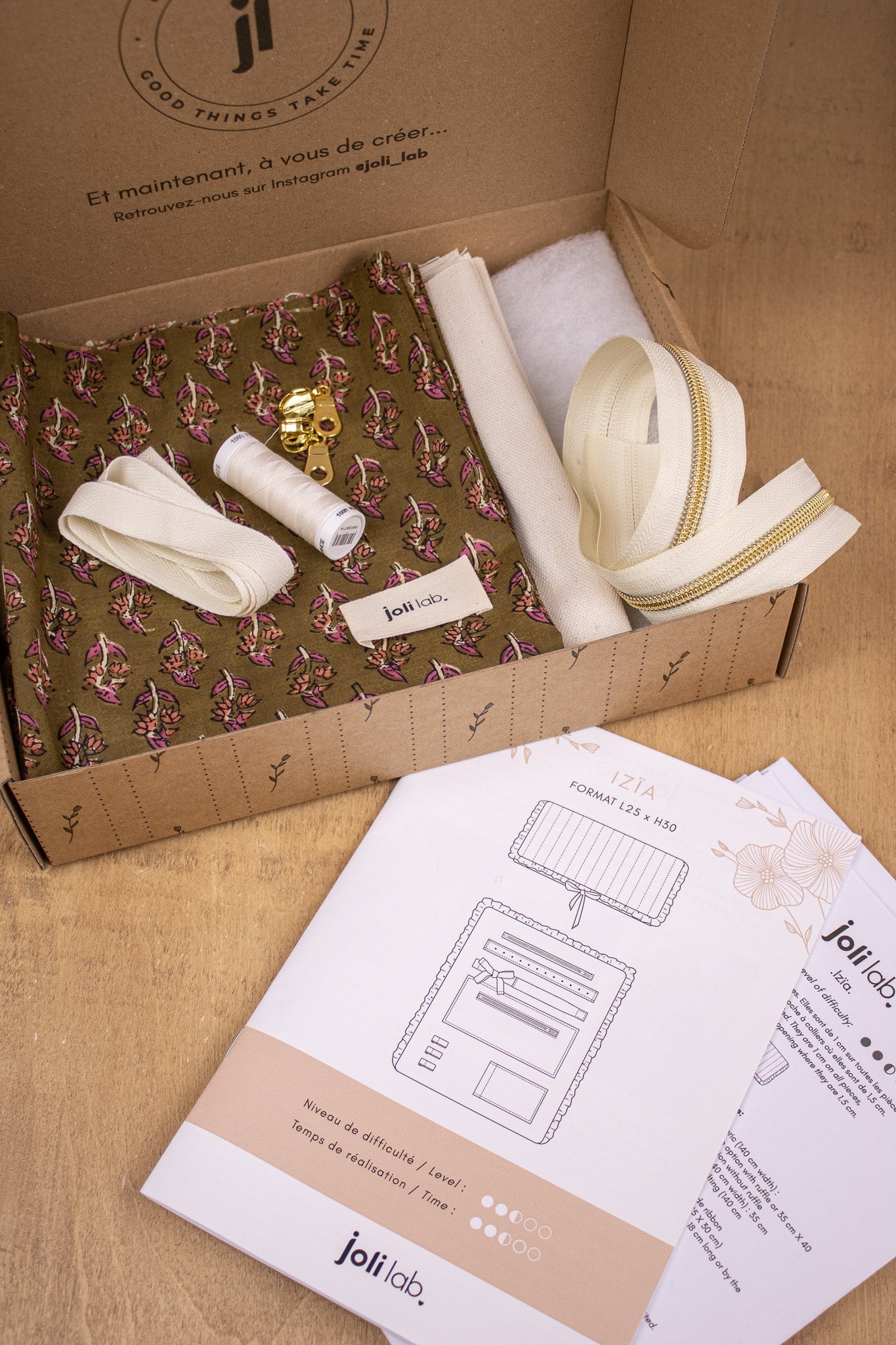 Joli Kit Couture - Trousse Izïa coton indien kaki - Joli Lab