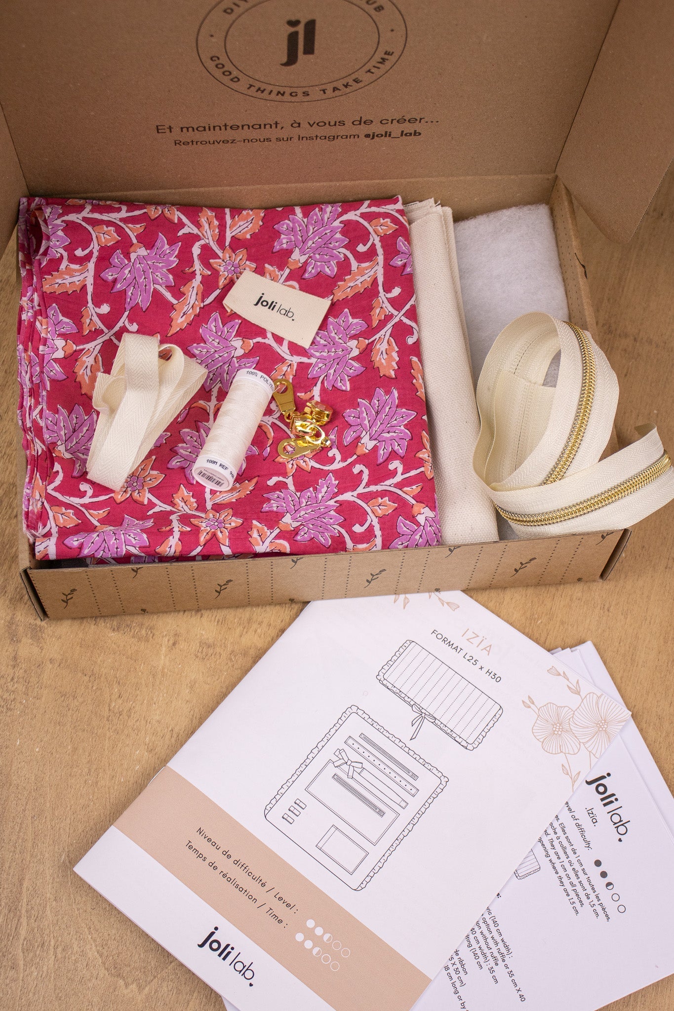 Joli Kit Couture - Trousse Izïa coton indien rose - Joli Lab