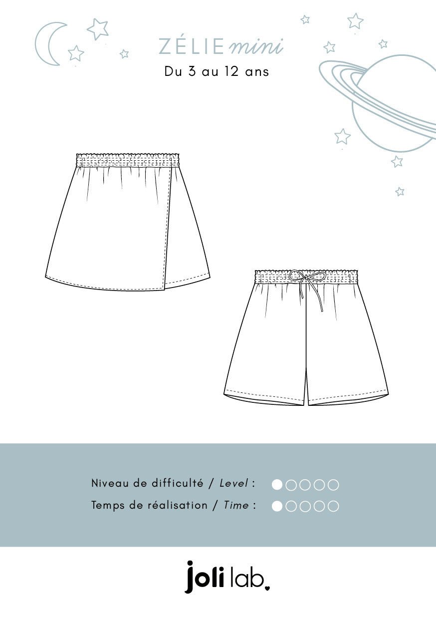 Jupe - short Zélie mini - Patron Couture PDF ou Pochette - Joli Lab