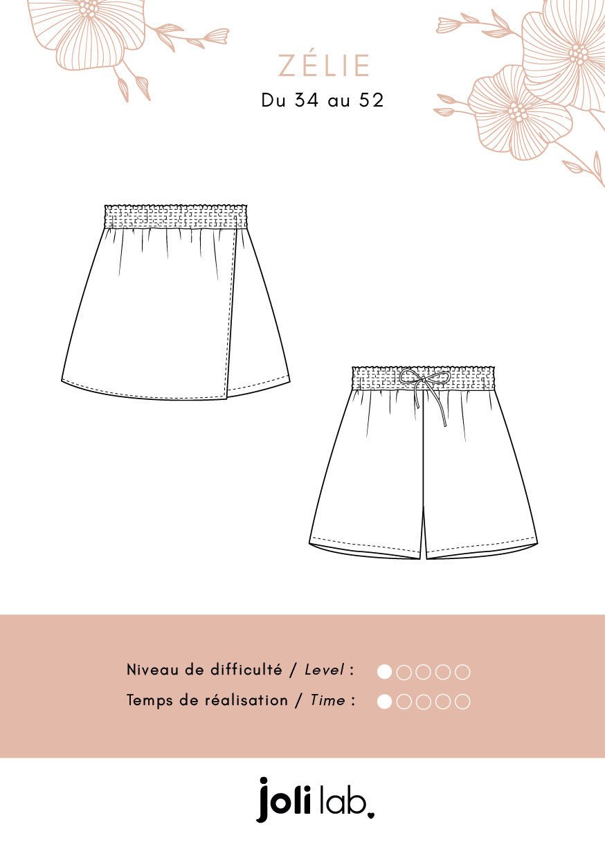 Jupe - short Zélie - Patron Couture PDF ou Pochette - Joli Lab