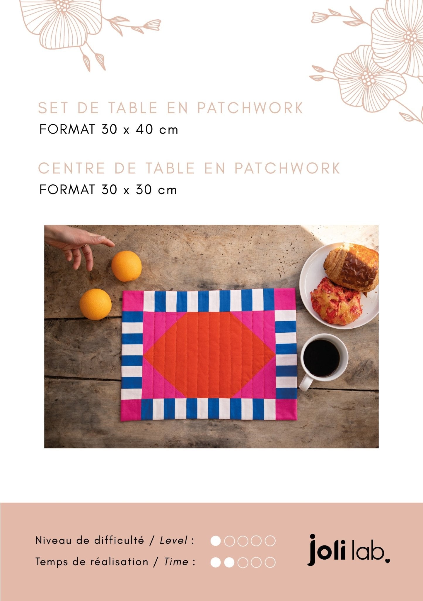 Set et centre de table en patchwork - Patron PDF - Joli Lab