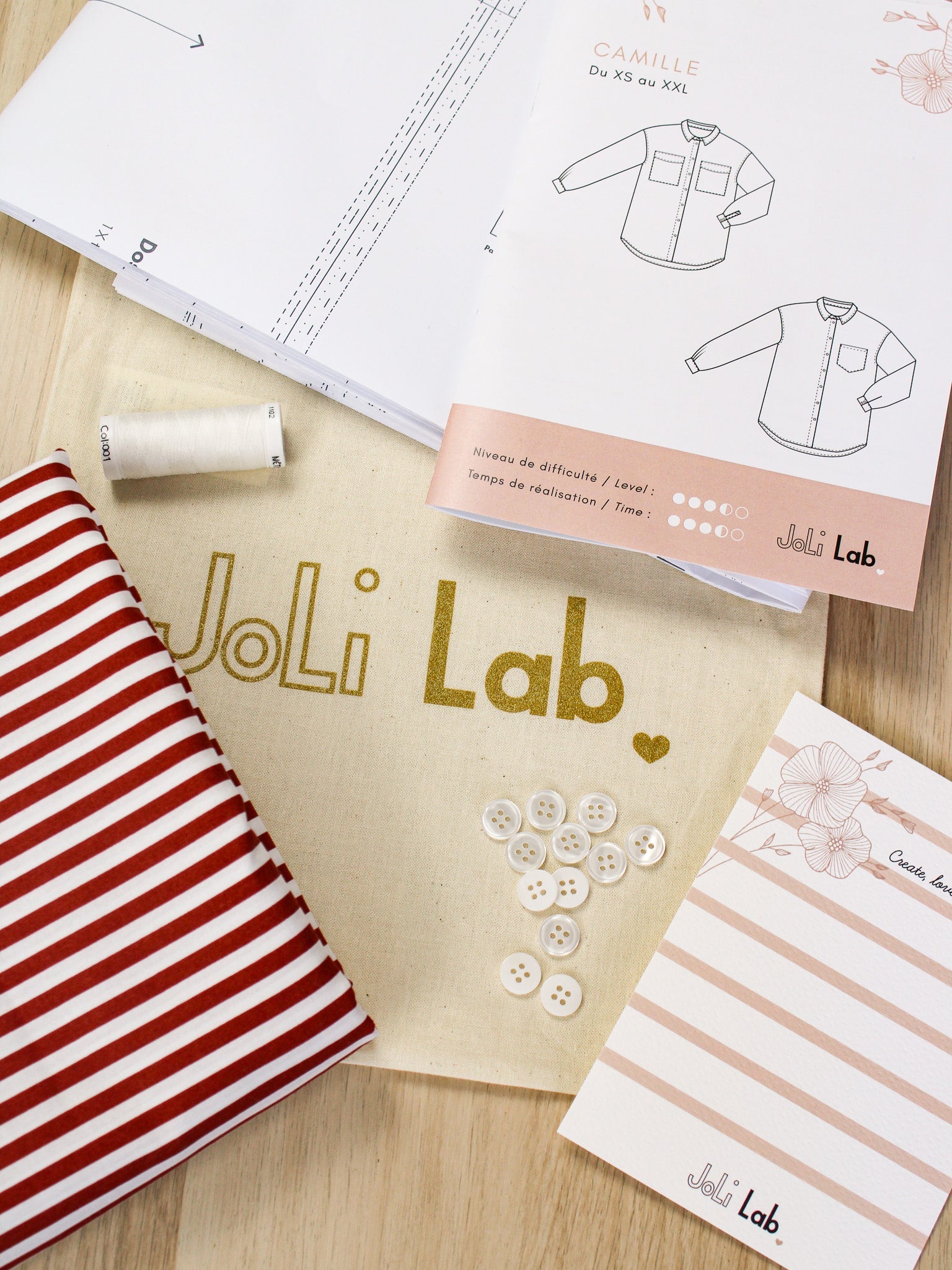 Joli Kit Couture - Chemise Camille rayée rouge brique - Joli Lab