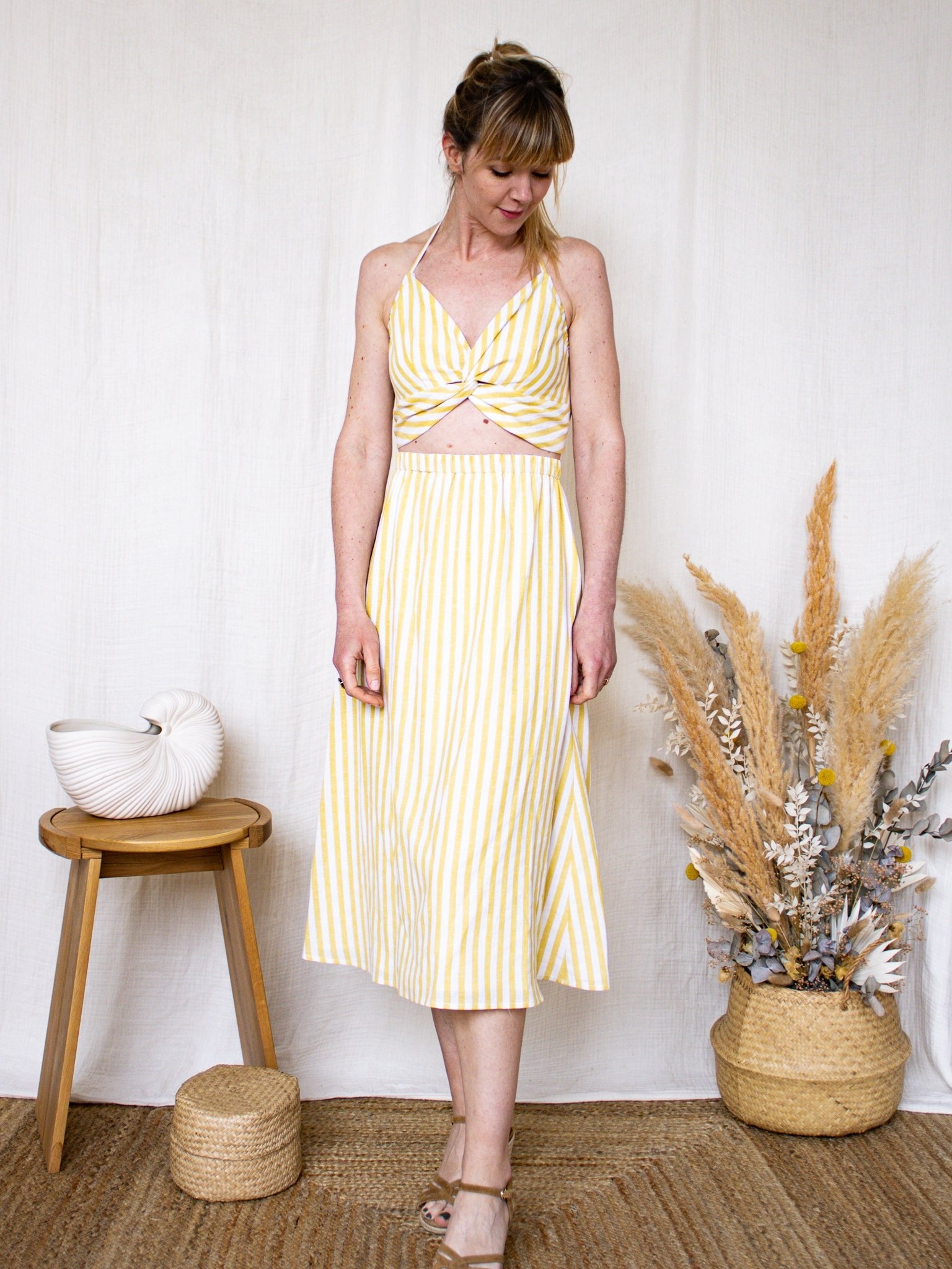 Joli Kit Couture - Jupe + Crop Top Bali rayures jaune pâle - Joli Lab