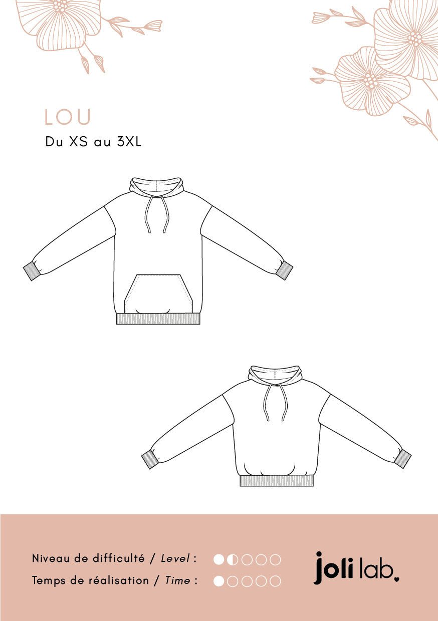 Sweat à capuche Lou - Patron Couture PDF ou Pochette - Joli Lab