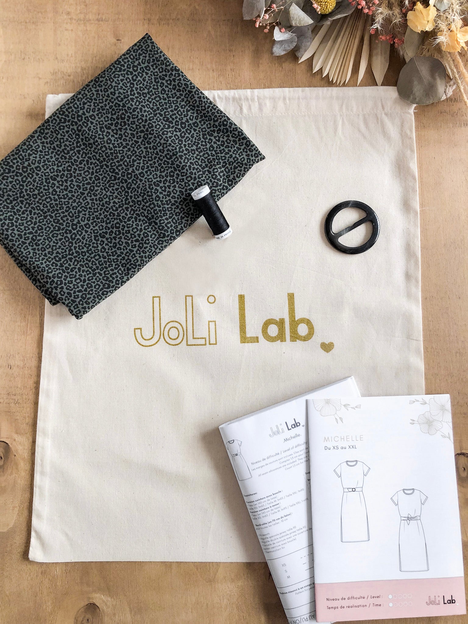 Joli sewing kit - Michelle khaki leopard dress - Joli Lab