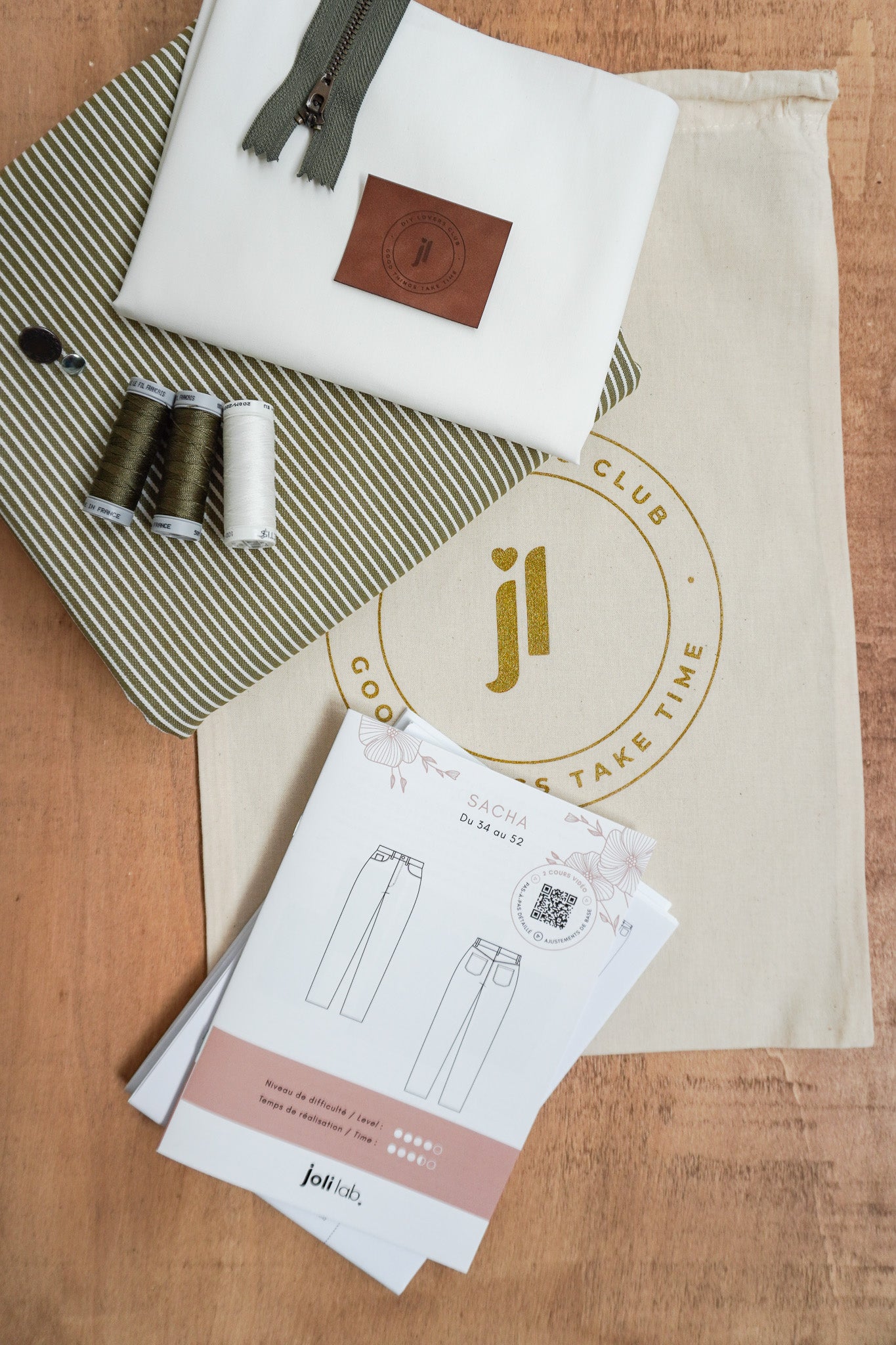 Kit couture jean Sacha rayé olive Joli Lab