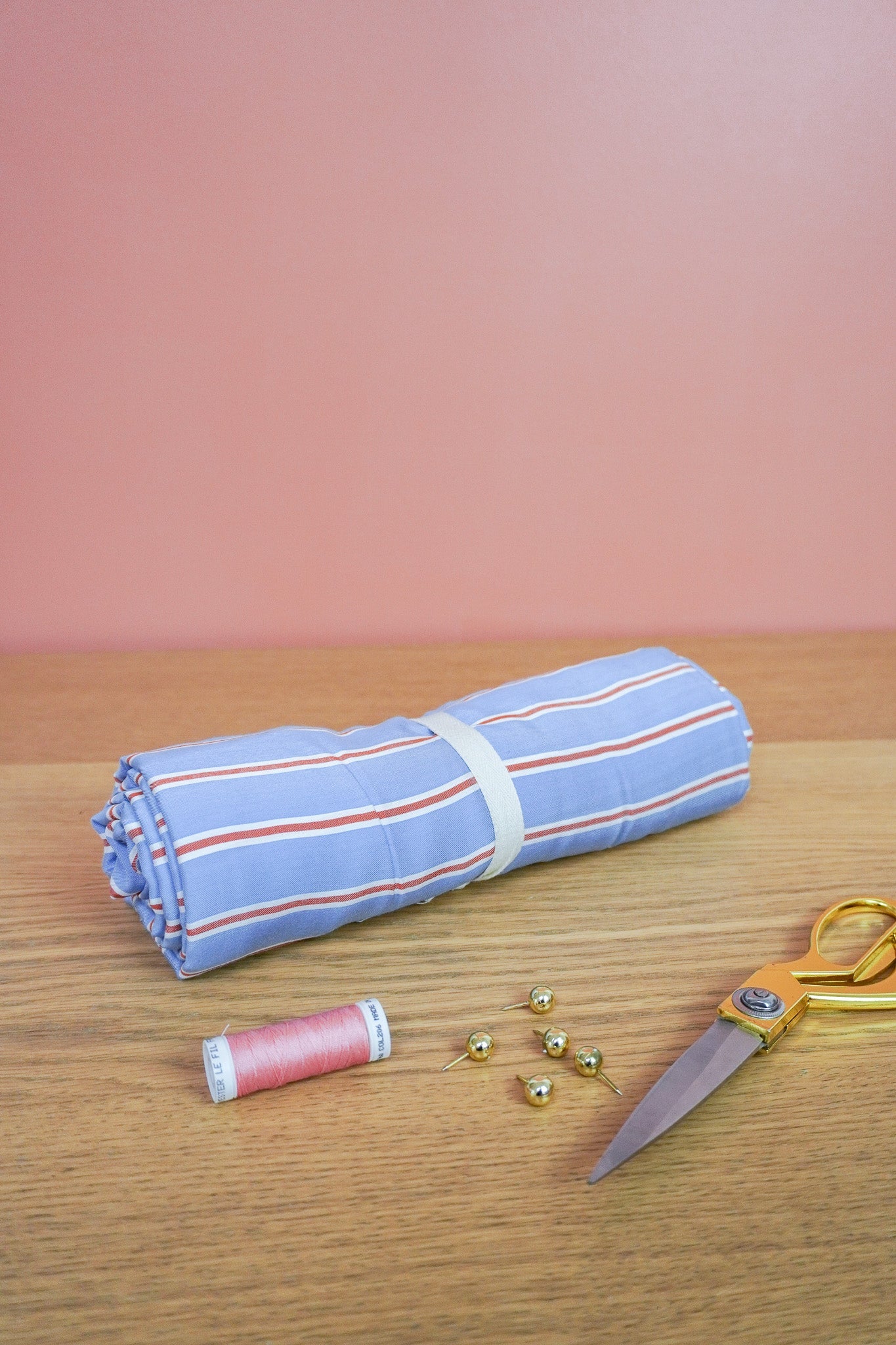 Coupons popeline de viscose rayée - bleu ciel et terracotta - Joli Lab