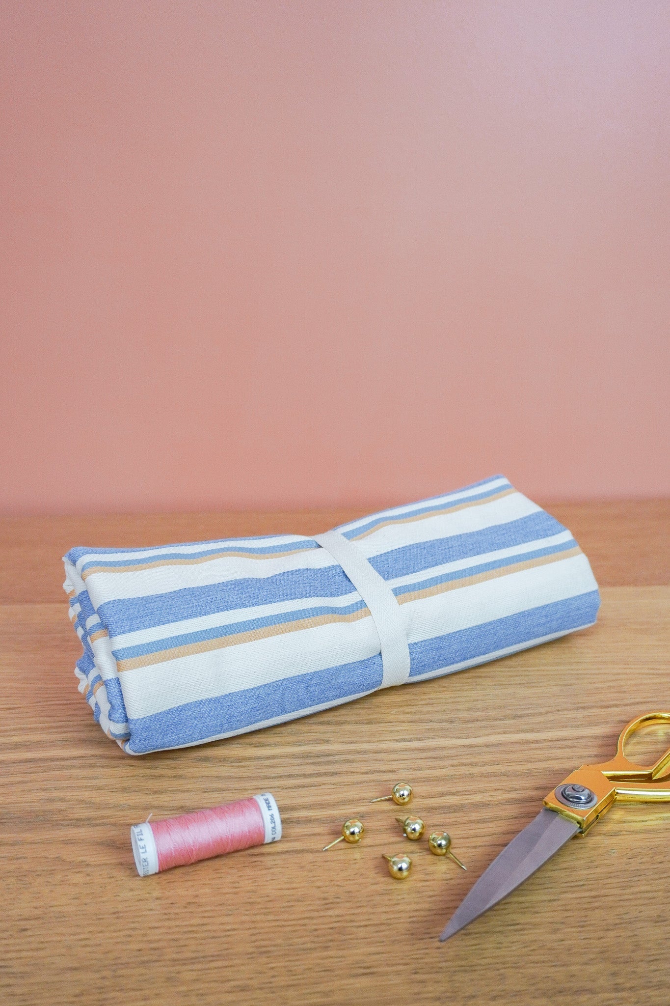 Coupons twill denim rayé - Coloris bleu ciel et caramel - Joli Lab