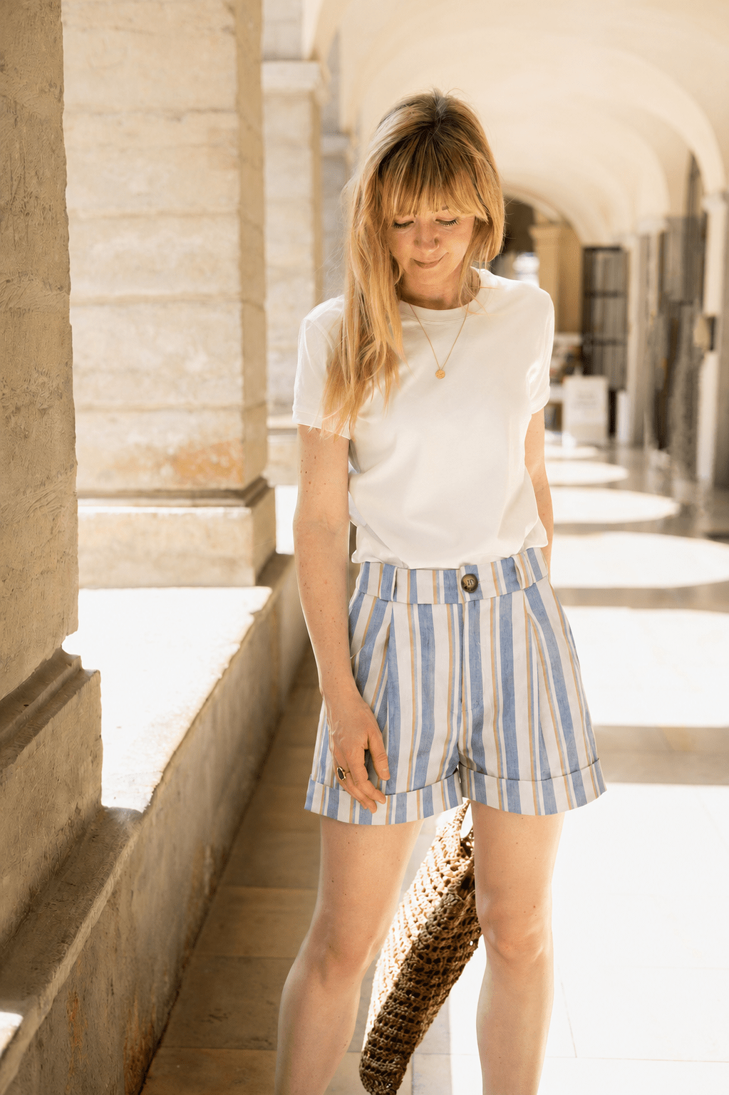 Coupons twill denim rayé - Coloris bleu ciel et caramel - Joli Lab