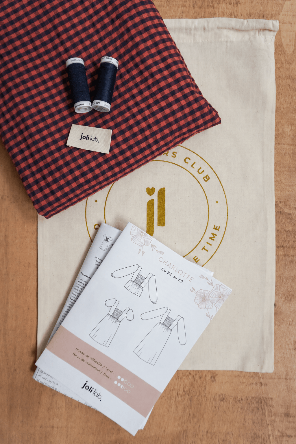 Joli Kit Couture - Blouse Charlotte seerzucker marine et brique - Joli Lab