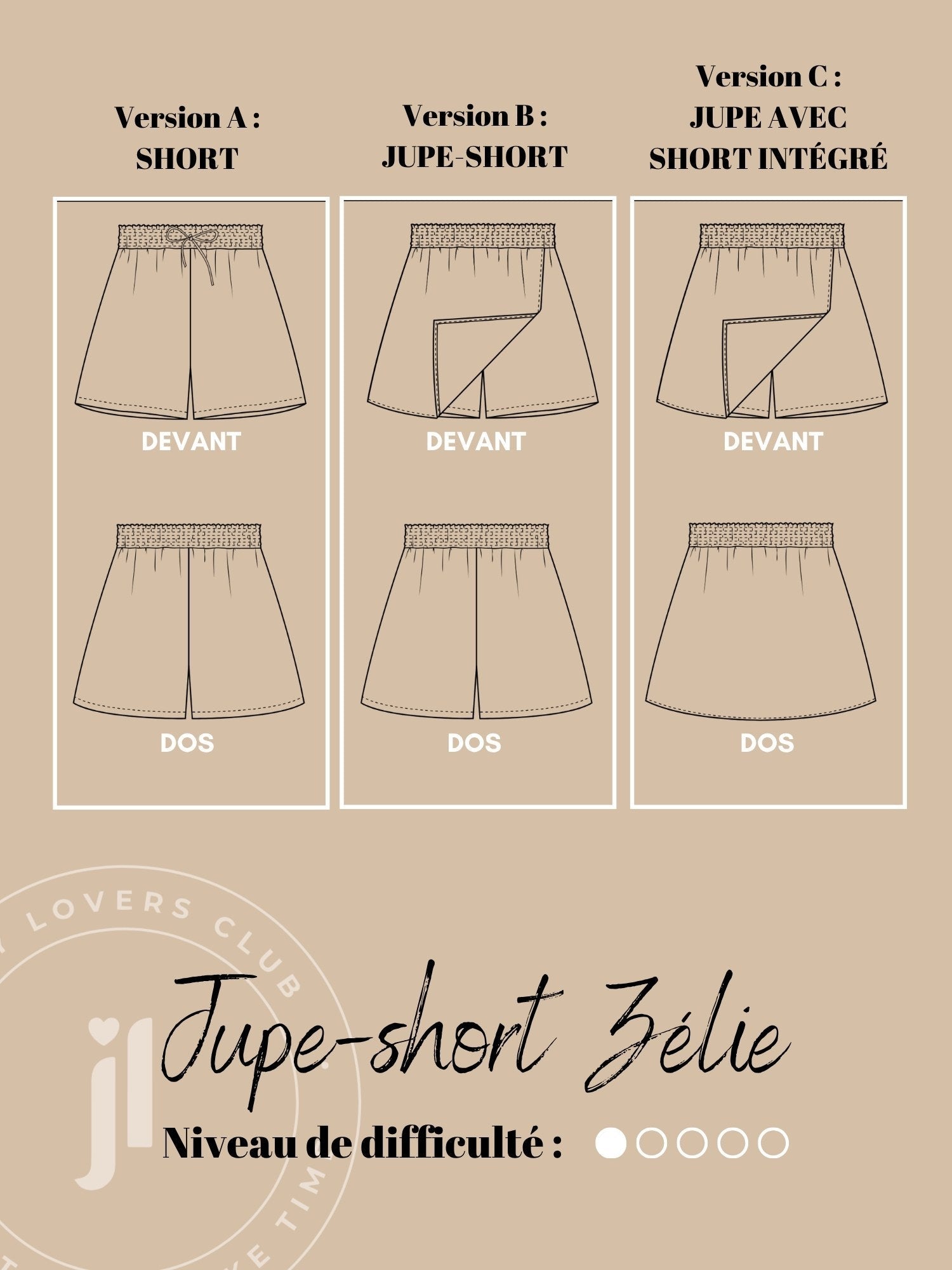 Joli Kit Couture - Jupe-short Zélie coton indien - Joli Lab