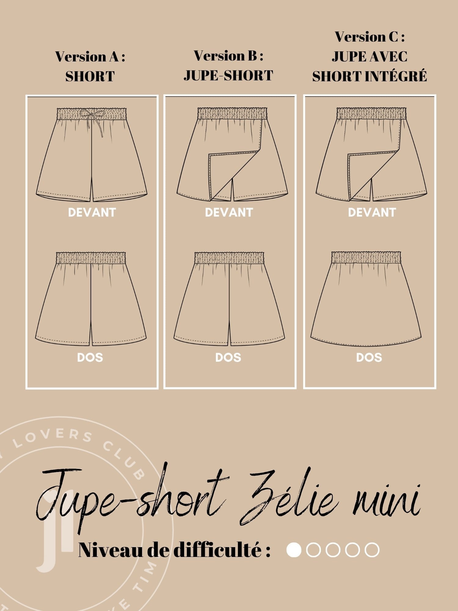 Joli Kit Couture - Jupe-short Zélie mini coton indien - Joli Lab