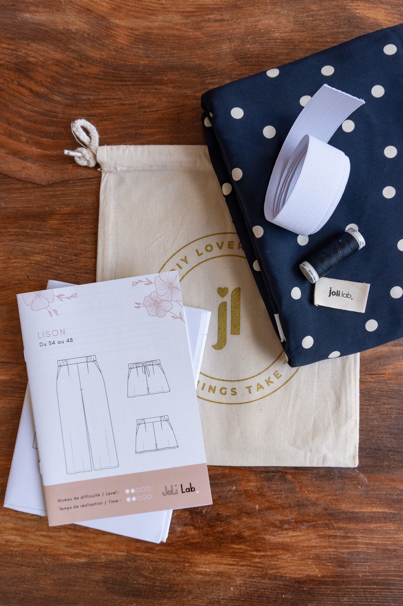 Joli Kit Couture - Pantalon Lison à pois coloris marine - Joli Lab