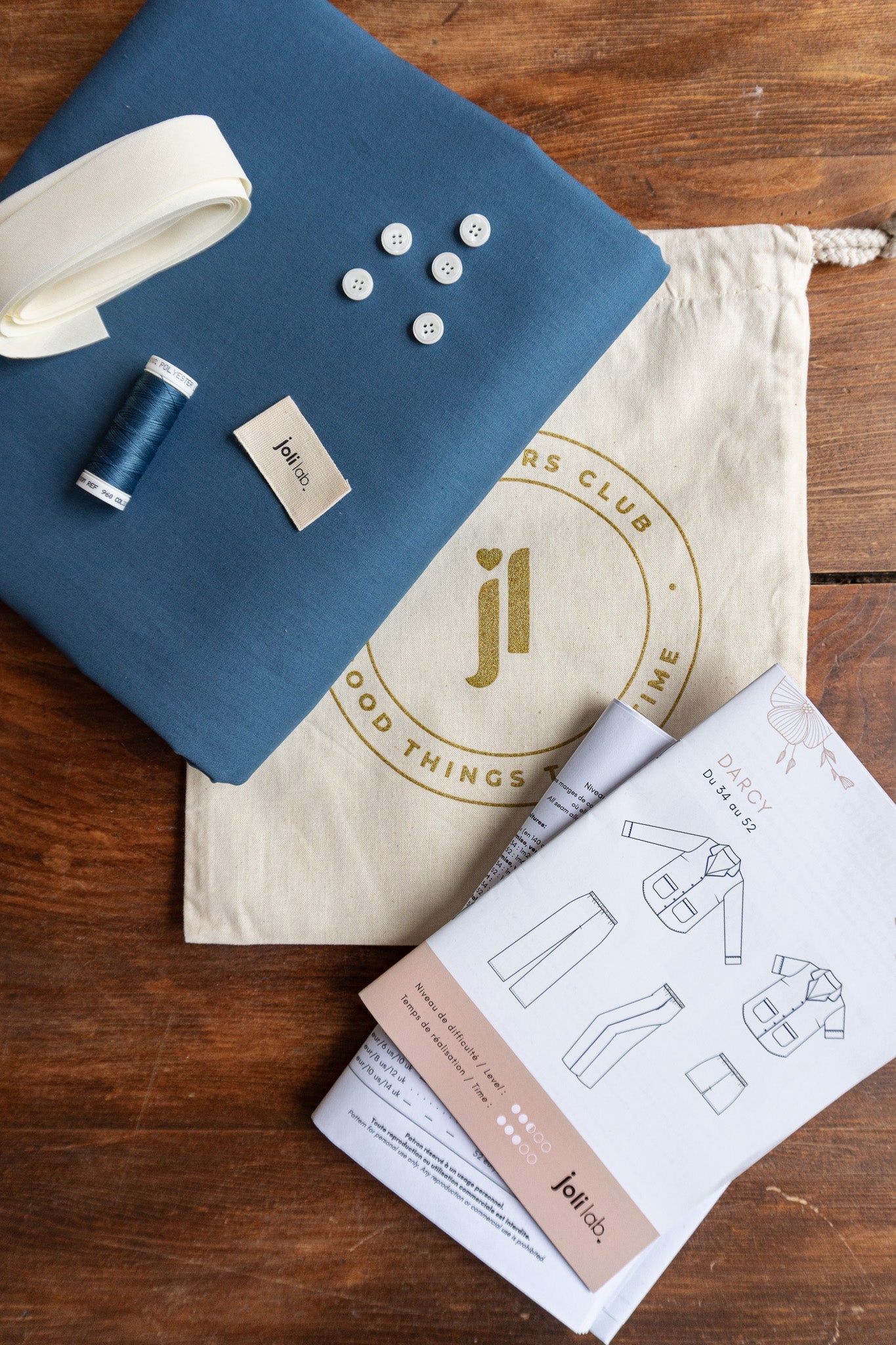 Joli Kit Couture - pyjama Darcy bleu vintage - Joli Lab