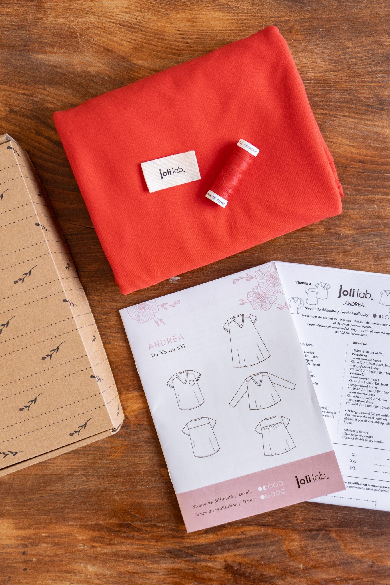 Joli Kit Couture - T-shirt Andréa rouge orangé - Joli Lab