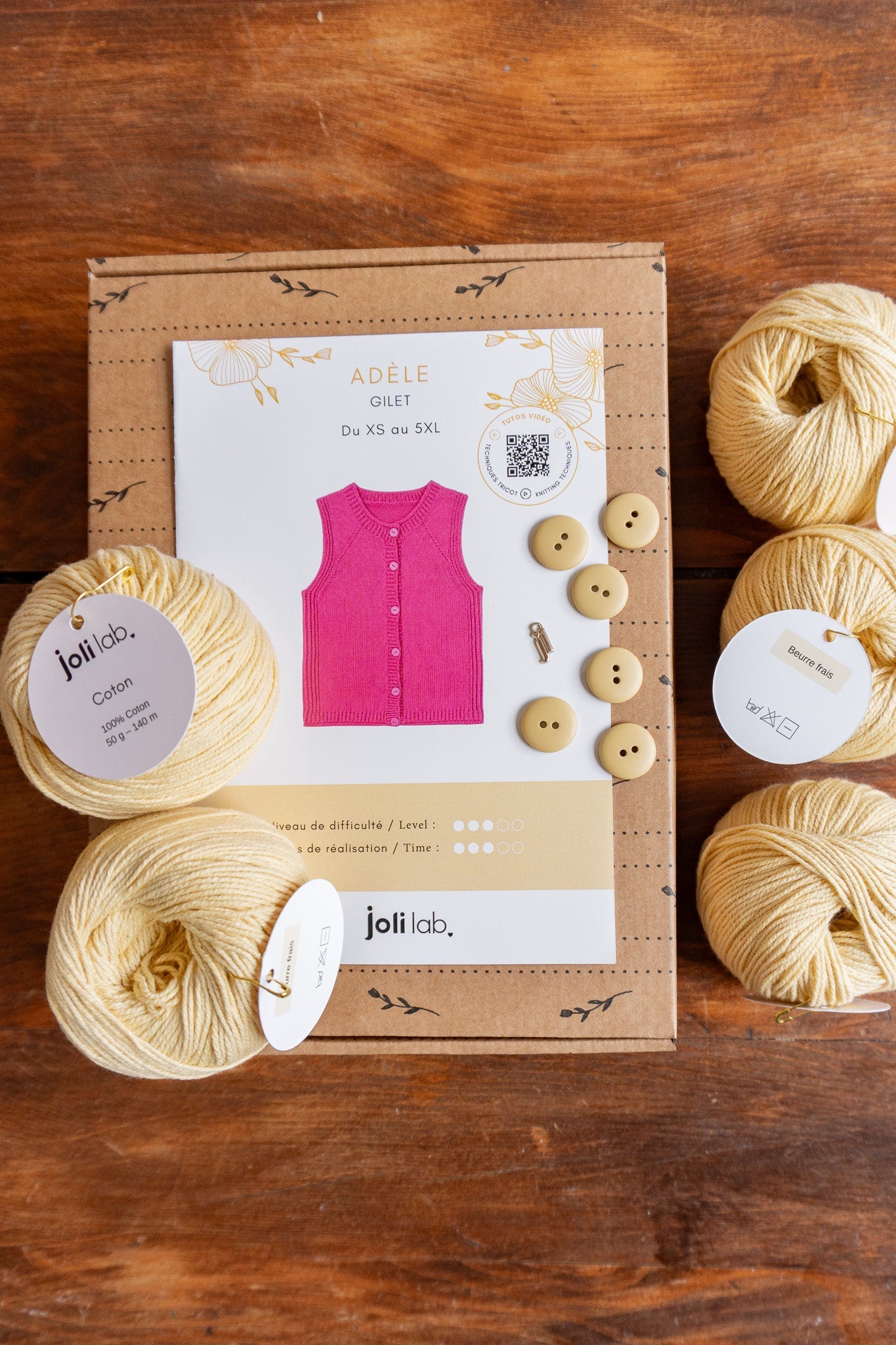 Joli Kit Tricot - Gilet Adèle beurre frais - Joli Lab