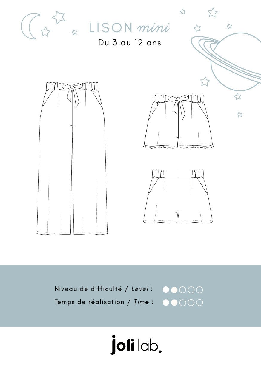 Pantalon Lison mini - Patron Couture PDF ou Pochette - Joli Lab