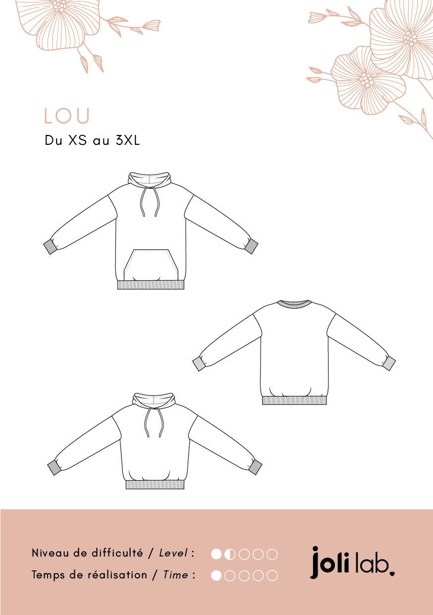 Sweat à capuche Lou - Patron Couture PDF ou Pochette - Joli Lab