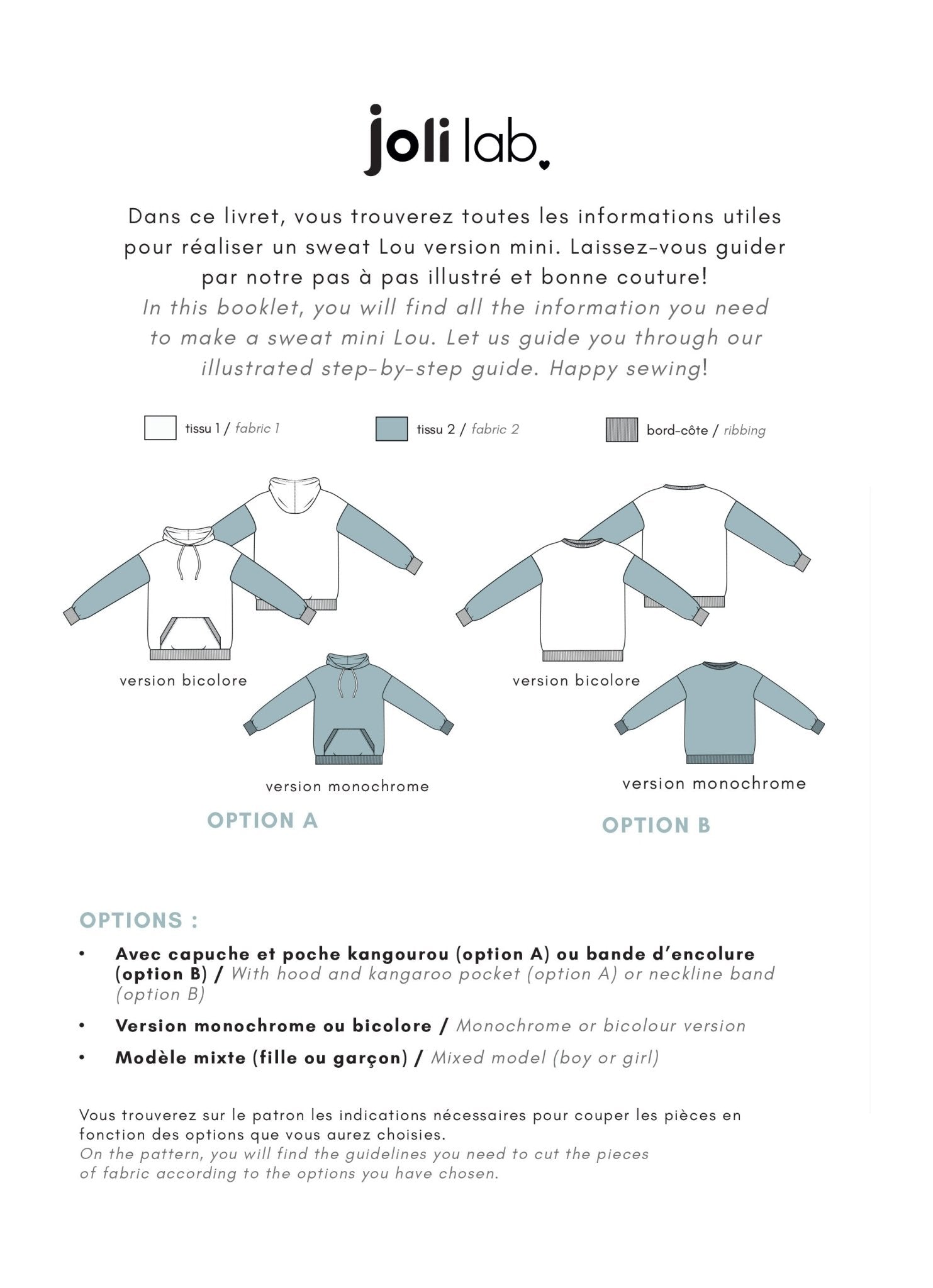 Sweat Lou mini - Patron Couture PDF ou Pochette - Joli Lab