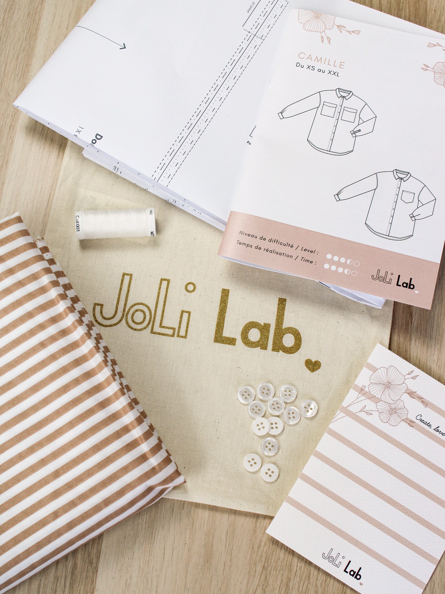 Joli Kit Couture - Chemise Camille rayée beige - Joli Lab
