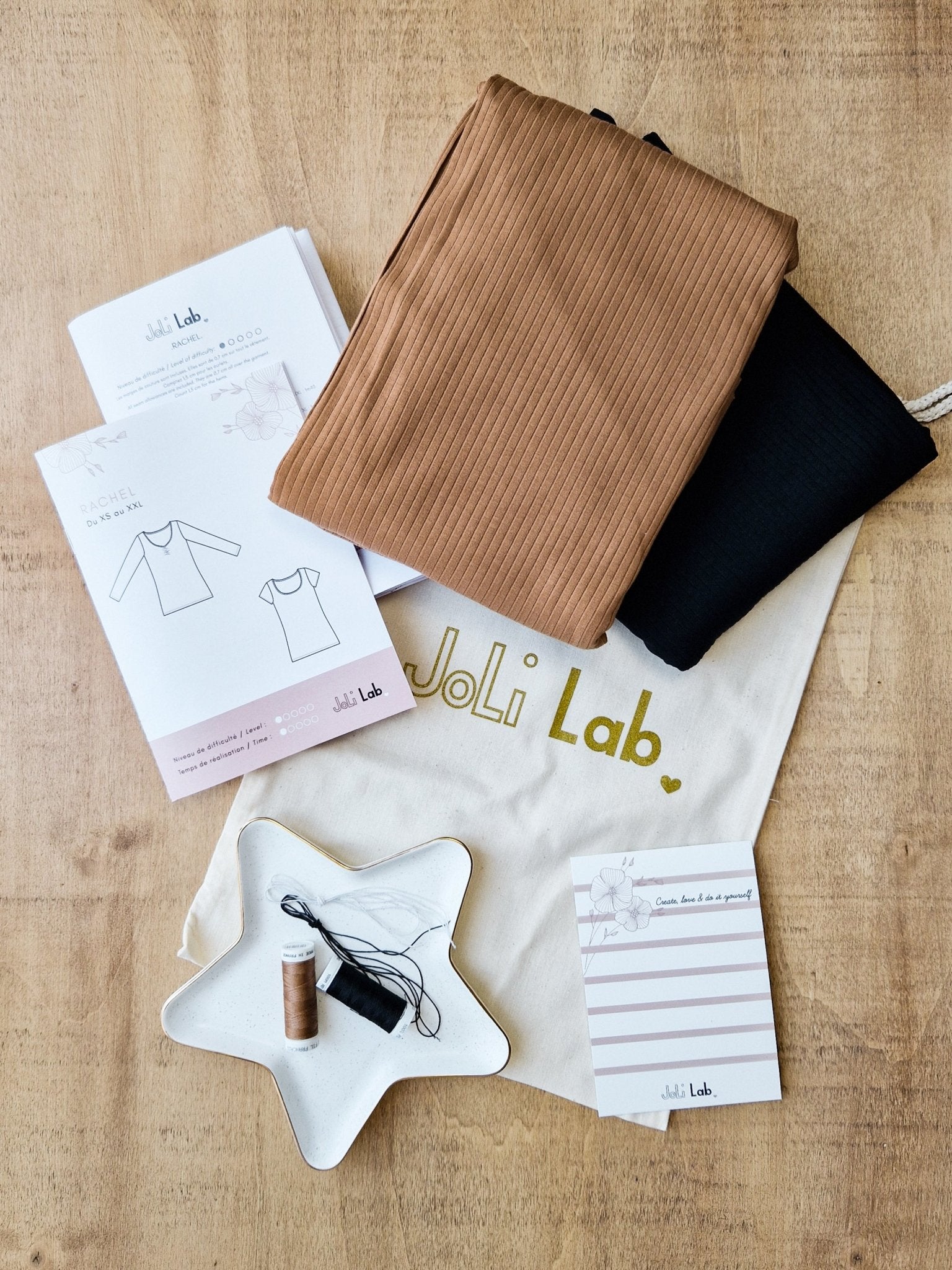 Joli Kit Couture DUO - t-shirt Rachel (noir + caramel) - Joli Lab