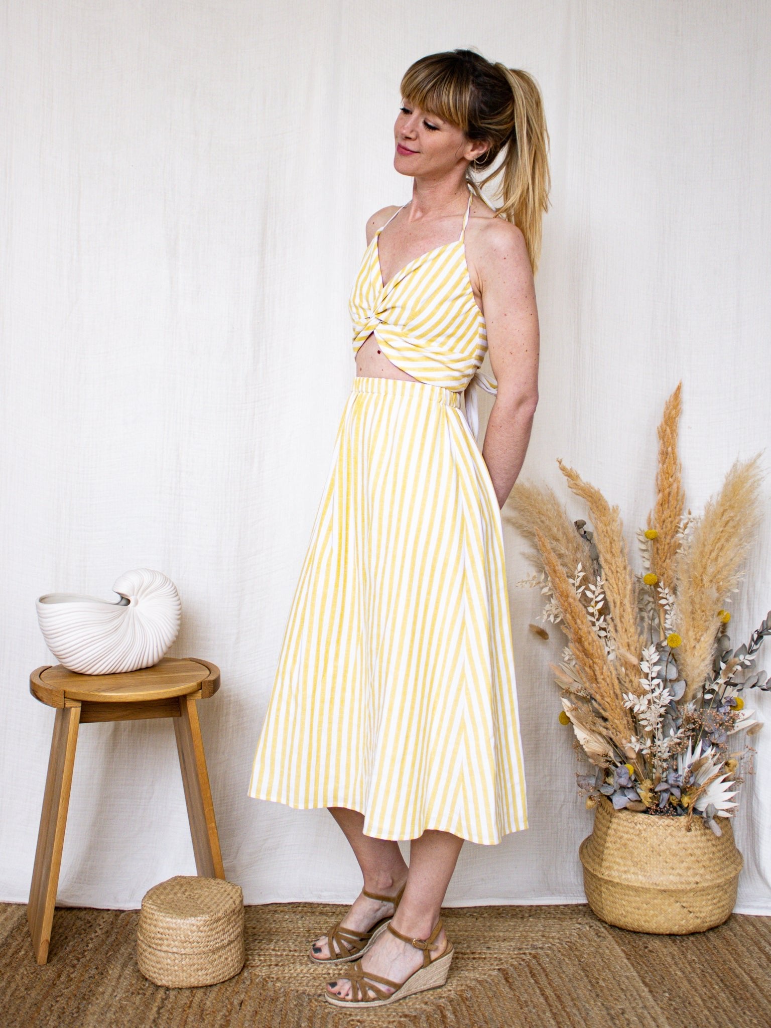 Joli Kit Couture - Jupe + Crop Top Bali rayures jaune pâle - Joli Lab