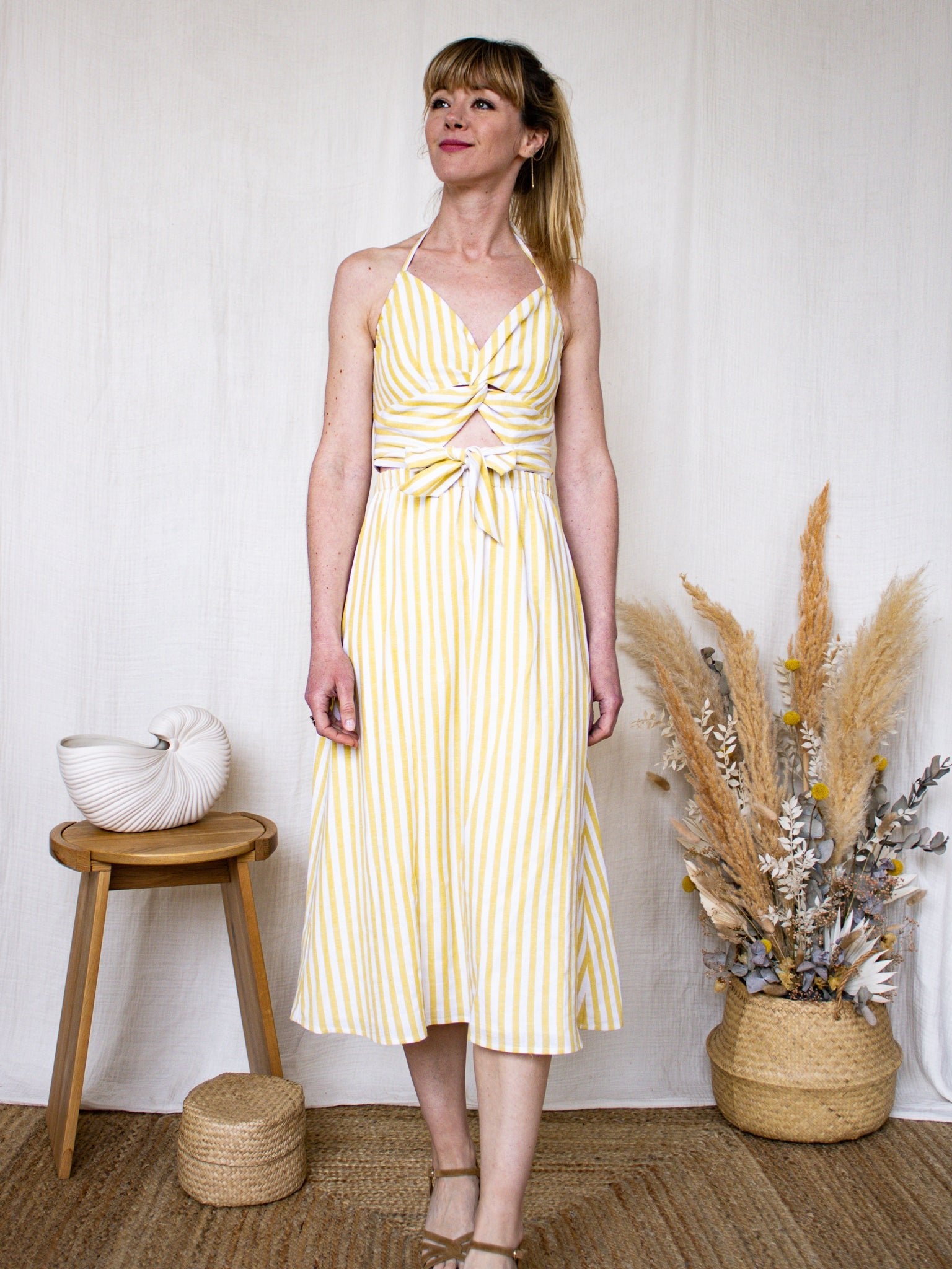 Joli Kit Couture - Jupe + Crop Top Bali rayures jaune pâle - Joli Lab